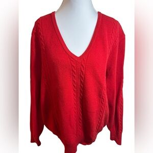 Tasmere by St. Croix Vintage Cashmere Blend Cable Knit V-Neck Sweater Red Size L
